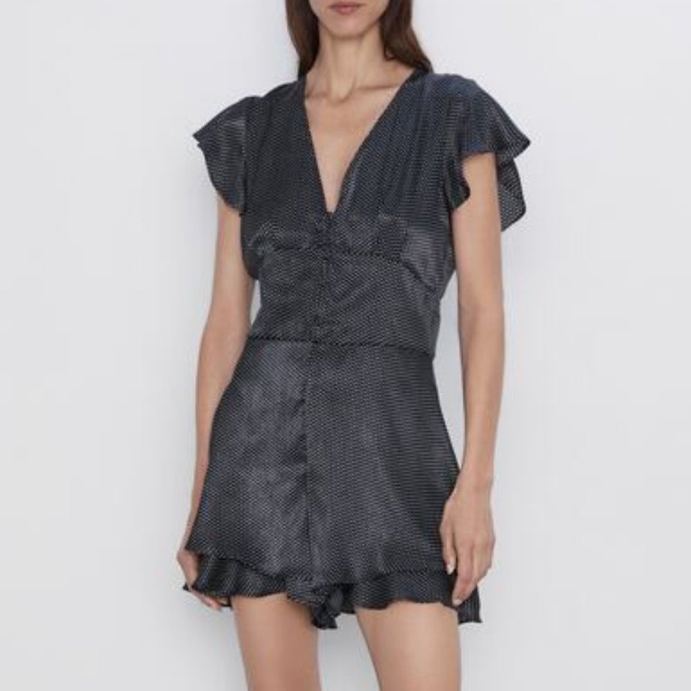 Zara Polka Dot Flowy Ruffle Romper